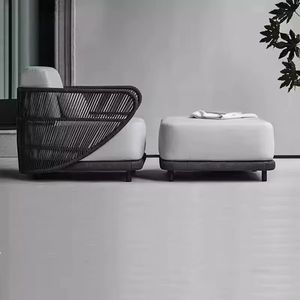 Dwoo Modern Garden Leisure Juego de sofás modulares de 4 piezas para patio Muebles de ratán tejidos Juego de sofás de conversación para patio - Product Image 3