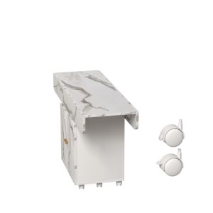 Modern <b>White</b> Marble <b>Folding</b> Dining <b>Table</b> with Storage Cabinet, Wood Legs, 6-Wheel Design, Assembled Entryway Furniture for Home - Product Image 6