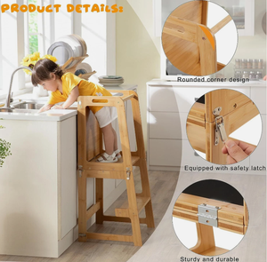 Tabouret <span class=keywords><strong>d</strong></span>'apprentissage Montessori convertible en bambou écologique avec tableau à dessin pour tout-petits - Product Image 5