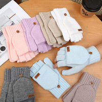 Gants chauds tricotés épais pleine acrylique Flip demi doigt clavier gants Protection contre le froid gants chauds pour les femmes