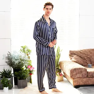Cardigan manches longues, pyjama en tissu imitation soie, printemps et automne pour hommes, 2020