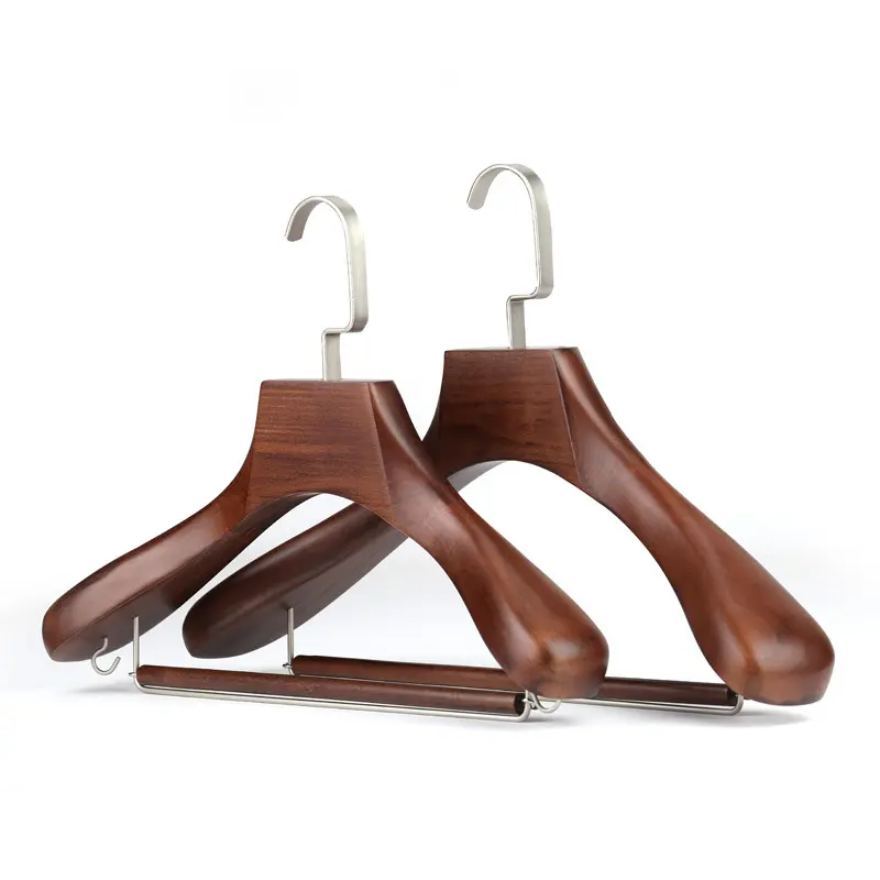 Clothing Store High-end Thick Adult Wooden Suit Hanger Luxury With Bar