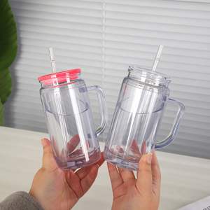 Gobelets en plastique à double paroi de 20 oz avec poignée, pré-perforés, transparents, à paillettes, type boule à neige, pour entrepôt - Product Image 3