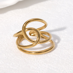 Geometrische 18k vergulde waterdichte <span class=keywords><strong>ring</strong></span> voor dames en heren van roestvrij staal, minimalistisch, meerlaags, verstelbaar, modieus, goedkoop juweel - Product Image 2