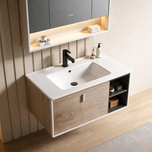 Ensemble <span class=keywords><strong>de</strong></span> meubles <span class=keywords><strong>de</strong></span> <span class=keywords><strong>salle</strong></span> <span class=keywords><strong>de</strong></span> <span class=keywords><strong>bain</strong></span> <span class=keywords><strong>de</strong></span> style moderne en gros, suspendu au mur, avec armoire miroir, rangement dissimulé et <span class=keywords><strong>étagère</strong></span> intégrée - Product Image 4