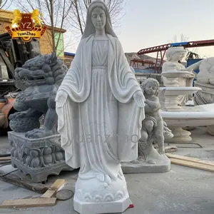 Religieuze Kerkdecoratie Handgesneden Wit Marmer Maagdelijke Mary Sculptuur Levensgrote Marmeren Dame Van Guadalupe Standbeeld