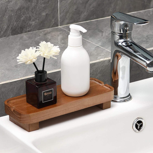 Doğal Ahşap Banyo Tepsisi Ahşap Tezgah Düzenleyici Tepsi Lavabo Şişeleri Mumlar Banyo Aksesuarları için Dekoratif Tutucu - Product Image 3