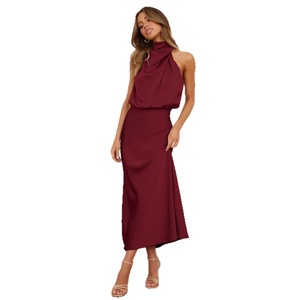 <span class=keywords><strong>Vestido</strong></span> <span class=keywords><strong>de</strong></span> Dama <span class=keywords><strong>de</strong></span> Honor <span class=keywords><strong>de</strong></span> Satén con Cuello Halter, Silueta en A, Largo Midi, Antiarrugas, Primavera/Verano 2026, Superventas - Product Image 5