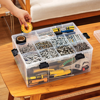 Boîtes de rangement transparentes multifonctionnelles à double couche de conception européenne en plastique rectangulaire avec couvercle séparateur pour organisateur d'outils