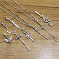 Nouveau collier pendentif croix et épée en alliage vintage gothique pour hommes et femmes