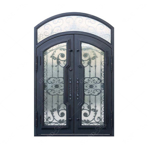 Nouvelle conception de porte d'entrée en fer forgé à double grille pour résidence, portes d'entrée de sécurité en fonte double pour l'extérieur - Product Image 4