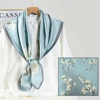 Écharpe en soie 100% de luxe 90x90cm pour femmes, bords roulés à la main, imprimé floral numérique, logo personnalisable