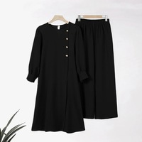 Ensemble deux pièces pour femmes musulmanes, chemise longue fendue de couleur unie tendance + pantalon large, robe de soirée pour femmes d'Arabie Saoudite et du Moyen-Orient