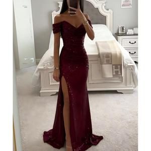 Nouvelles Robes Tendance en Chiffon pour Invitées de <span class=keywords><strong>Mariage</strong></span>, Vente en Gros, pour Femmes, Style Européen et Américain, de Soirée, à Paillettes, Col Bateau, Taille Naturelle, Été - Product Image 1