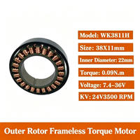 Moteur à couple à rotor externe à arbre creux WK3811H 28g 0.09Nm 7.4-36V 3500RPM pour bras robotique, exosquelette, système d'automatisation et dispositifs