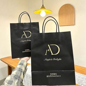 Sac en papier kraft biodégradable écologique personnalisé avec votre propre logo, sacs en papier kraft avec poignées, emballage pour gâteaux, pain, desserts - Product Image 6
