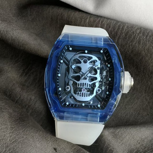A Trendy New Street-style Fully Transparent <b>case</b> Tourbillon Blue Charm 20mm Rubber Strap Men's Sports <b>Watch</b> - Product Image 1