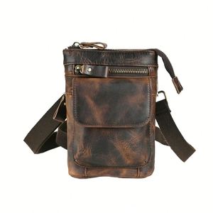 กระเป๋าคาดเอวหนังแท้สไตล์เรโทรสำหรับผู้ชาย ยี่ห้อ Factory Tactical Outdoor รุ่น Crazy Horse พร้อมช่องใส่โทรศัพท์ขนาด 7 นิ้ว และซิป - Product Image 1