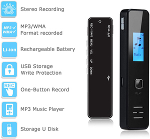 <span class=keywords><strong>Dictaphone</strong></span> rechargeable avec haut-parleur <span class=keywords><strong>stéréo</strong></span> Enregistreur vocal protégé par mot de passe qui enregistre l'audio au format WAV - Product Image 2