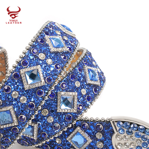 Fashion Designer BB Belts Bling Bling Diamond Cintura Top Seller Western <strong>Rockstar</strong> Blue Rhinestones Belt for Man - Product Image 3