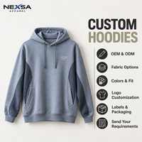 Sweat à capuche personnalisé en polycoton bleu poussière avec panneaux contrastants, poche latérale zippée et motif graphique, style décontracté, sportif et streetwear