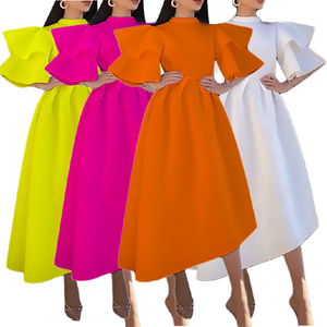 <span class=keywords><strong>Robe</strong></span> de <span class=keywords><strong>soirée</strong></span> d'été D230 à double couche et manches à volants, couleur unie, <span class=keywords><strong>grande</strong></span> jupe évasée, élégante et décontractée - Product Image 1