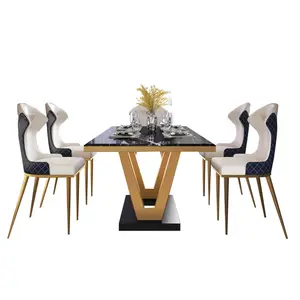 Desain Modern Nordic Mewah Persegi Marmer Meja Makan Marmer 4 Tempat Duduk 6 Kursi Set Ruang Makan Furnitur