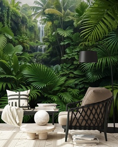 <span class=keywords><strong>Carta</strong></span> <span class=keywords><strong>da</strong></span> <span class=keywords><strong>Parati</strong></span> 3D Impermeabile Personalizzata con Motivo Giungla Verde, Murale Fotografico Moderno con Foglie di Palma Tropicale per Decorazione d'Interni - Product Image 2