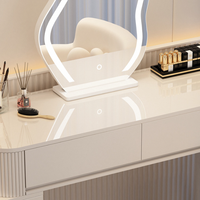 Ensemble de coiffeuse moderne blanc avec miroir LED éclairé, tabouret et 3 tiroirs, meuble de maquillage mural pour chambre et salle de bain
