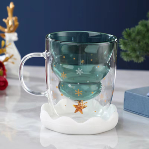 Taza de vidrio de doble pared aislada con asa Taza de árbol de Navidad de borosilicato alto para café, té o vasos de vidrio Espresso - Product Image 4