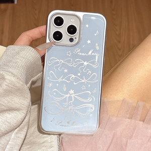 Coque pour iPhone 17 Pro, revêtement en résine à bords argentés, nœud bleu girly avec pendentif, coque de téléphone antichoc à couverture intégrale - Product Image 4