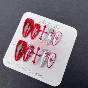 Ongles Artificiels Rouge Été Noël Vacances Style Toile D'araignée Conception Haute Qualité Réutilisable Usine En Gros - Product Image 4