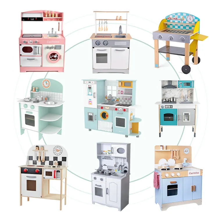 Big Kitchen Set Cooking Learning Wooden Furniture Games Pretend Play Preschool Kitchen Toys Real Cooking Set For Kids