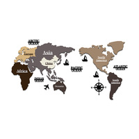 Mapa del Mundo 3D Nórdico de Madera Maciza, Decoración de Pared Creativa, Adhesivos de Pared para Oficina