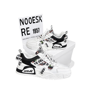 Nooesx Baskets décontractées pour hommes, blanc et noir, imprimé mixte, à lacets, bout rond, semelle en caoutchouc, tendance mode, toutes saisons, chaussures de marche - Product Image 1