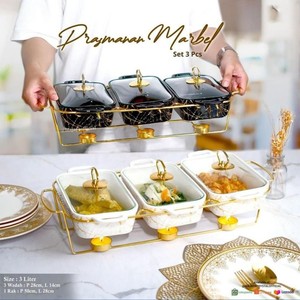 Loyang memanggang keramik pegangan ganda, 3 buah peralatan makan rumah tangga, panci pemanas sup porselen - Product Image 2