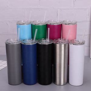 Vente en gros <span class=keywords><strong>gobelet</strong></span> skinny à double paroi en acier inoxydable bon marché personnalisé 20oz <span class=keywords><strong>gobelet</strong></span> skinny noir avec couvercle coulissant et boîte-cadeau en paille - Product Image 3