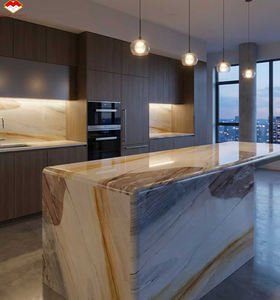 Baldosas de Piso con Vetas Doradas Fluidas Azul Book Match, Baldosas de Lujo Brasileñas Premium con Vetas Doradas Modernas, Encimera de <span class=keywords><strong>Gran</strong></span> Formato para Isla de Cocina - Product Image 5