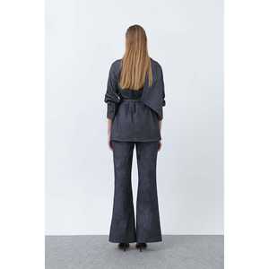 Ensemble tailleur en jean pour femme avec ceinture, manches trois quarts, infroissable, décontracté, pour l'automne - Product Image 1