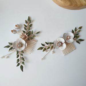 Accesorios para el cabello nupcial idílico para boda al aire libre flor hoja verde peine para el cabello joyería tocado para mujer - Product Image 5