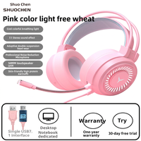 Headset Gaming Pink Berkabel Over-Ear 7.1 Stereo Surround Sound ANC Lampu RGB Peredam Kebisingan Mikrofon Kontrol Tombol Kabel 2m