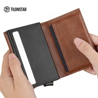 TILONSTAR TVC203 dompet penyimpan kartu kredit pria, dompet pemegang kartu kredit kulit penghalang RFID mewah kustom