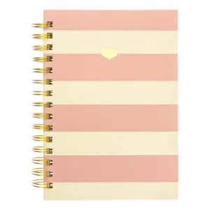 Hot School Office Writing Journal Hardcover Spiral-Bound Love Heart Pink Striped Cute Notebook For Girls