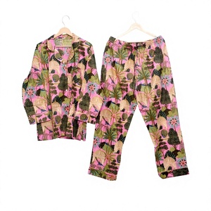 Women's Indian Cotton Lounge Wear <b>Pyjama</b> Set Comfy Elastic Waist Elegant Ultra Soft Multicolor Long Sleeves Bridesmaid Night - Product Image 1