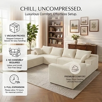 Canapé modulaire en velours côtelé beige en forme de U avec chaise longue pour salon familial