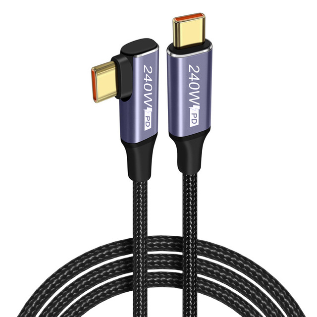 USB C To Type C Charging Cable PD 100W 60W 240W Fast Charge Quick Charge Cable 90Degree Elbow Right Angle Braided Data Cord
