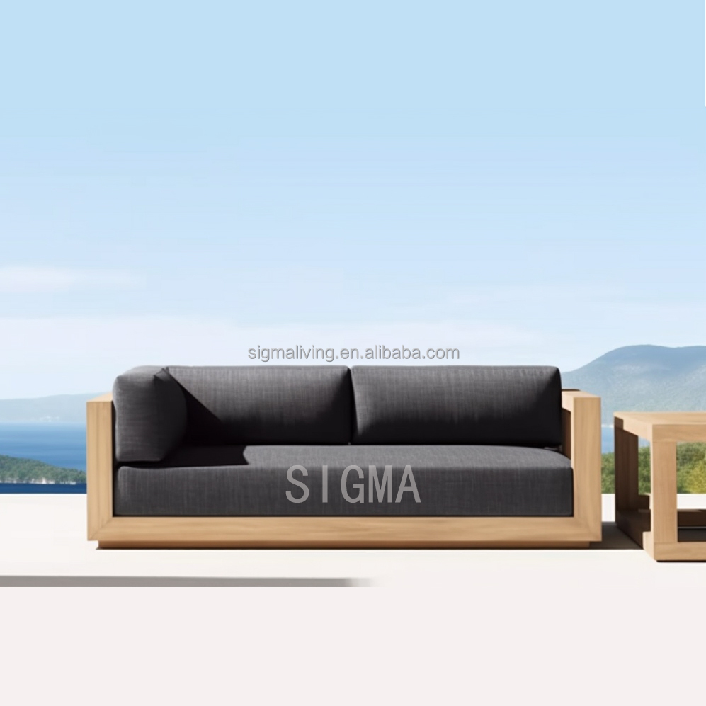 Custom Outside Patio Garden Wooden Frame Design Outdoor Furniture Set All Weather Fabric Sofa