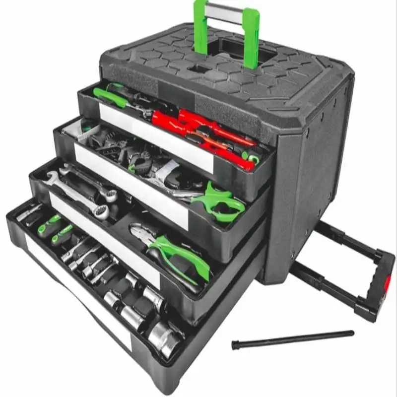 4-Drawer Rolling Cabinet Tool Box Ngực Trong Bóng Đen & Xanh, Stalwart Stackable Hộp Công Cụ Di Động Với Bánh Xe