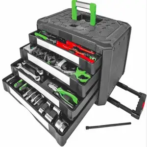 4 서랍 롤링 캐비닛 도구 상자 광택 블랙 & 그린, 스토어트 쌓을 수있는 모바일 도구 상자 바퀴