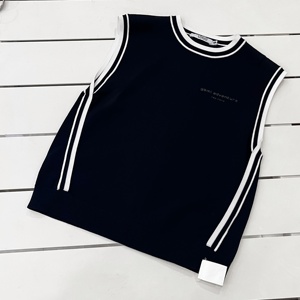 <span class=keywords><strong>Gilet</strong></span> tricoté sans manches pour enfants, personnalisable OEM/ODM avec logo, col contrastant blanc, débardeur d'été décontracté 100% tricoté - Product Image 1